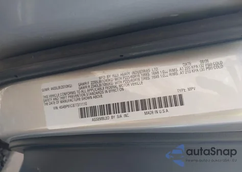 2007 Subaru Outback 2.5I Basic from USA, damaged, VIN 4S4BP61C877311110